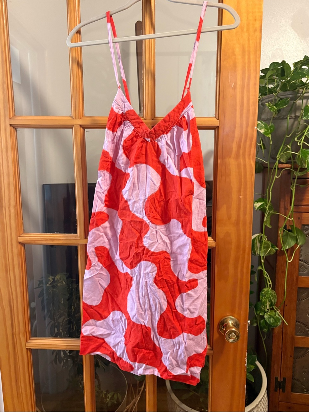 Ava & Viv Red and Light Pink Abstract Floral Slip Dress